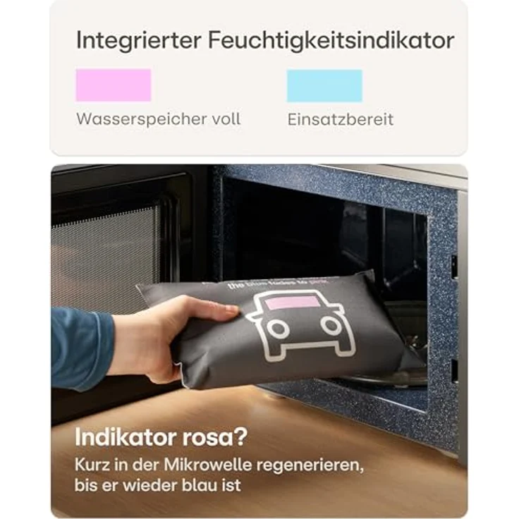Praknu Luftentfeuchter Auto 500 g, Wiederverwendbares Feuchtigkeitskissen mit Sättigungsanzeiger & Anti-Rutsch Pad, Auto Zubehör für beschlagene Autoscheiben im Winter – Bild 4