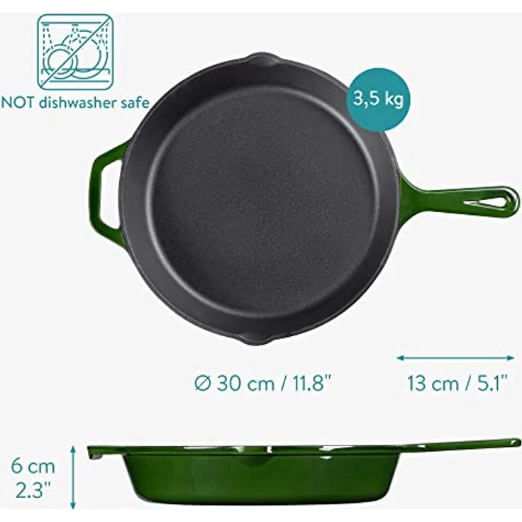 Navaris Gusseiserne Bratpfanne - 30cm Steakpfanne emailliert, Gusseisen (1-St) - Profi Küchenpfanne mit Ausgießern – Bild 6