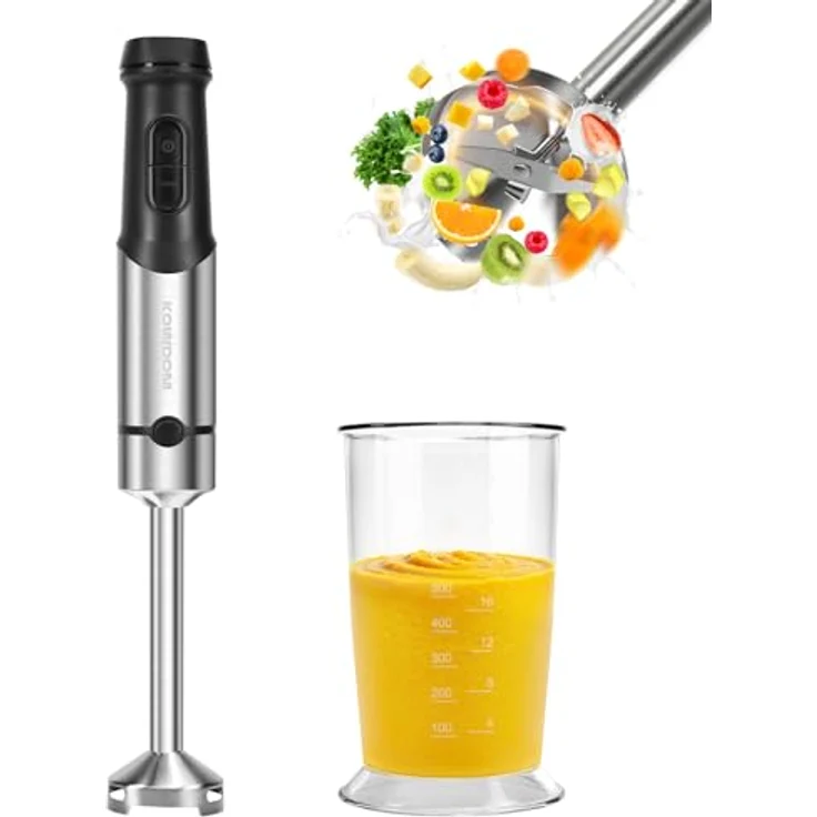 Kowdom 1200 Watt Stabmixer, Edelstahl Pürierstab mit 12 Geschwindigkeitsstufen und Turbofunktion, inklusive 800ml Mixbecher, spülmaschinenfest und platzsparend – Bild 1