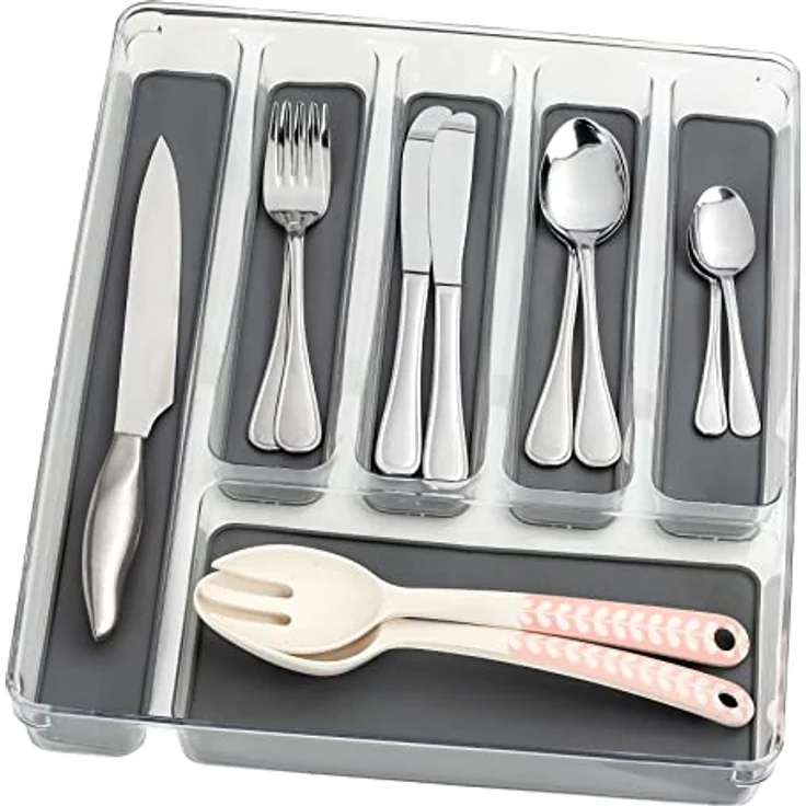 WENKO Besteckkasten 6 Fächer - Besteckeinsatz für Schubladen, Kunststoff (PET), 32 x 4.5 x 40 cm, Transparent – Bild 2