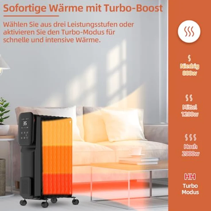 SHX SHXORA20W Öl-Radiator mit Wifi Steuerung 2000 Watt, weiß - Heizgerät mit 3 Heizstufen und Boost-Funktion – Bild 3