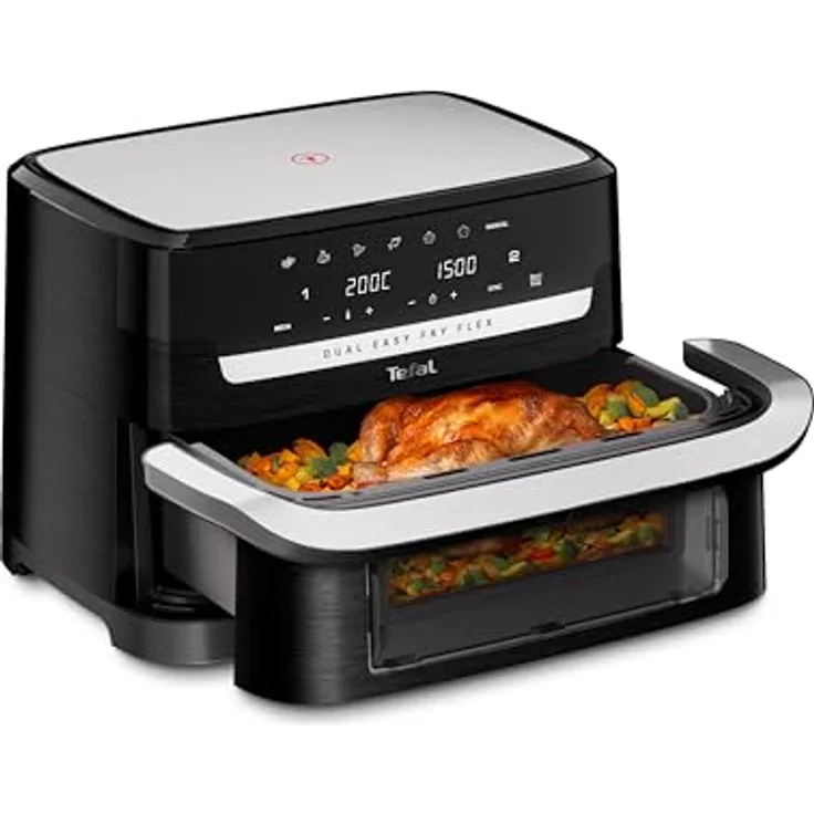 Tefal Dual Easy Fry Flex Heißluftfritteuse, 9 L mit FlexCook Trennwand, 7 Modi, 2 unabhängige Garzonen, schwarz, EY9228E0