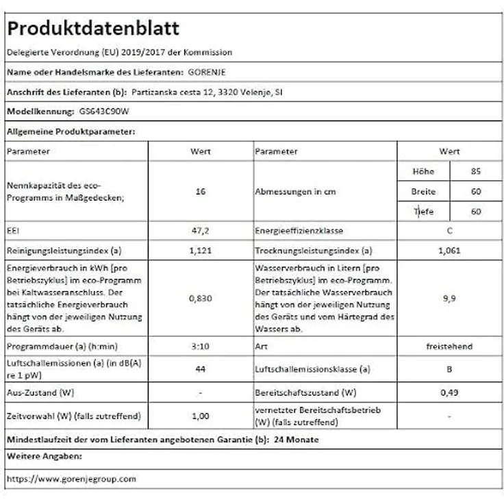 Gorenje GS643C90W, freistehender Geschirrspüler für 16 Maßgedecke, automatischer Türöffnung und energieeffizienter Klasse C, Weiss – Bild 6