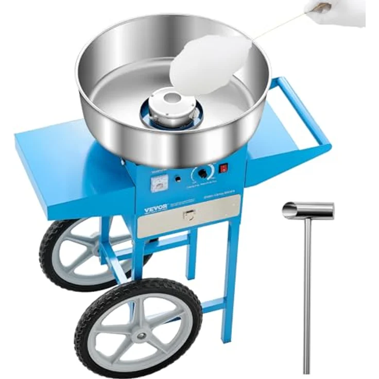 VEVOR elektrische Zuckerwattemaschine, kommerzielles Gerät mit 1000 W, 52 cm Edelstahlschüssel, Wagen, Zuckerschaufel & Schublade, blau – Bild 1