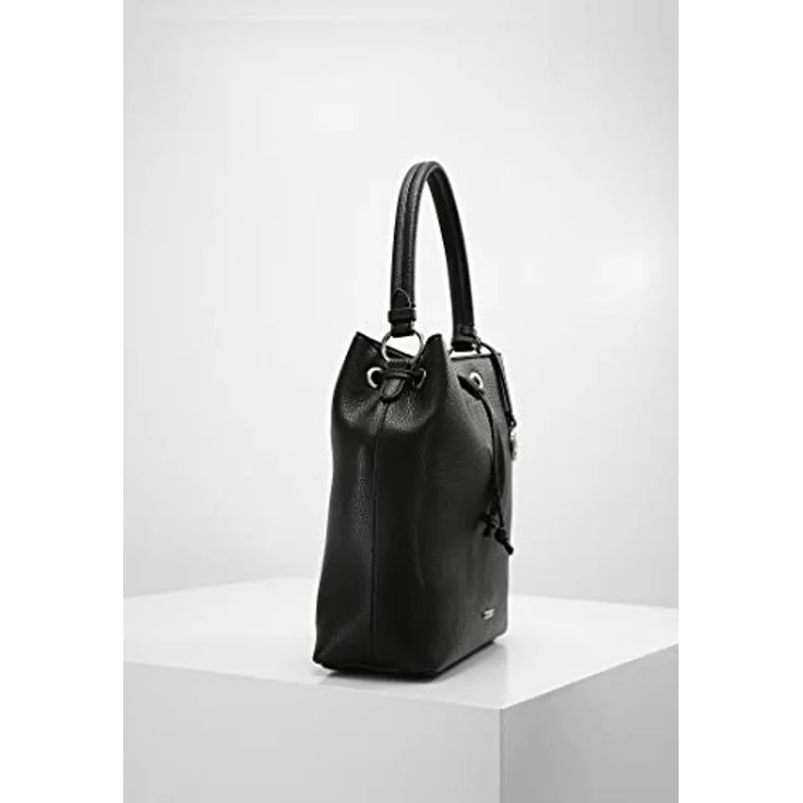 L.Credi Ebony Beuteltasche, Handtasche aus genarbtem Kunstleder mit Zugband-Reißverschluss, Schwarz, 28 cm – Bild 3