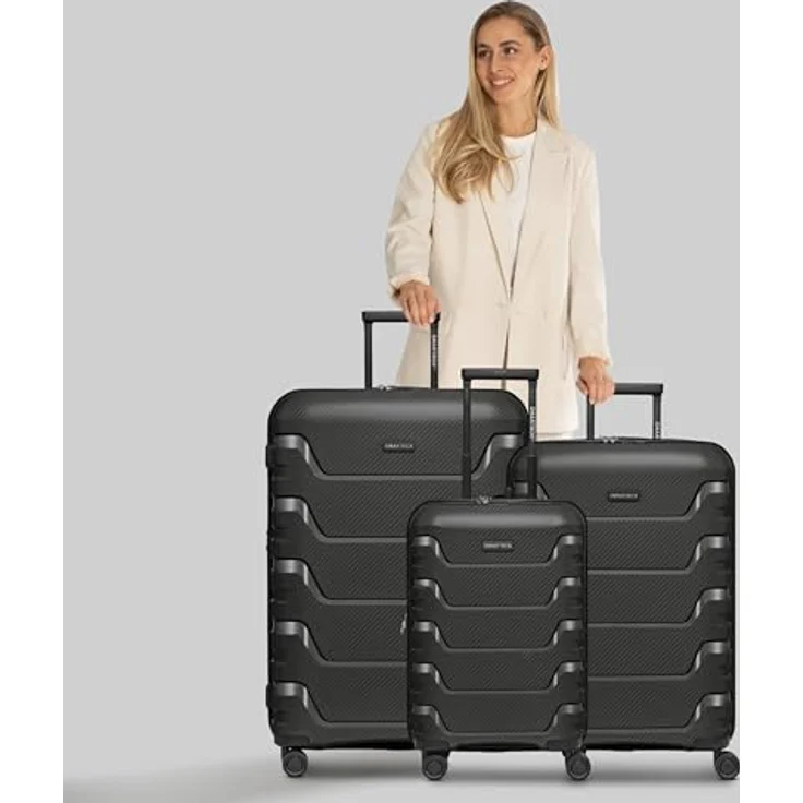Smartbox Edition 01, 3-teiliges Kofferset mit Dehnfalte, 4 Rollen, schwarz, 100% Polypropylen, 52 cm x 33 cm x 76 cm – Bild 7