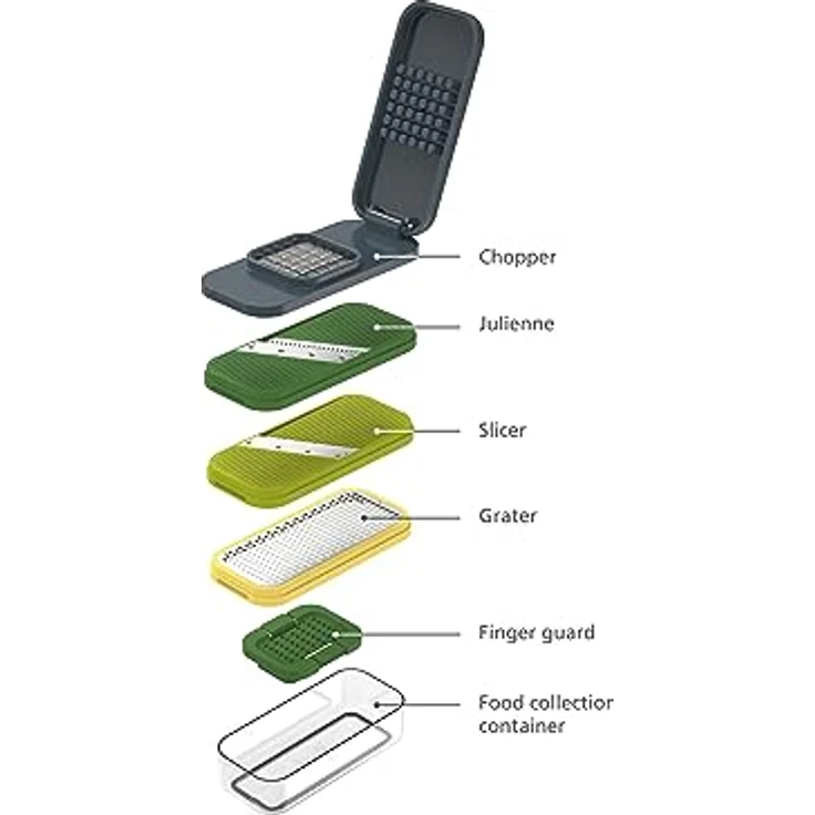 Joseph Joseph Multi-Prep Compact 4-in-1 Multifunktionsset, Gemüsehobel, Zwiebelschneider, Pommesschneider, Käsereibe, Madonline, Julienne-Schneider mit Behälter – Bild 3