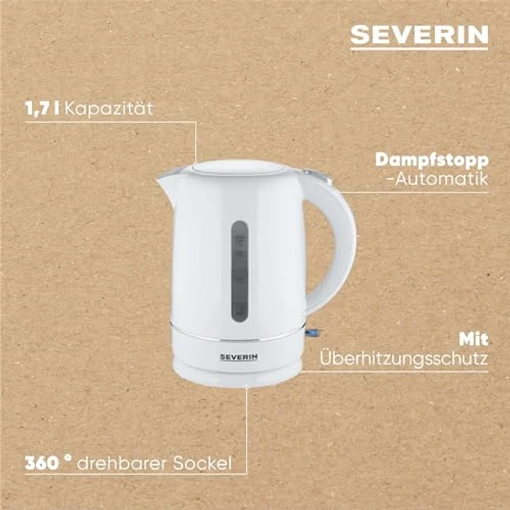 SEVERIN Wasserkocher, 1,7 L Kapazität, mit herausnehmbarem Kalkfilter, Wasserstandsanzeige, Ein-Aus-Taste & Kontrollleuchte, 2.200 W, weiß, KA 4325 – Bild 4