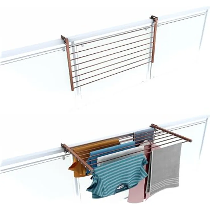 Foxydry Duo Balkon-Wäschetrockner 102 cm, klappbar, Corten-Finish, aus Aluminium, rostfrei, max. Tragkraft 15 kg