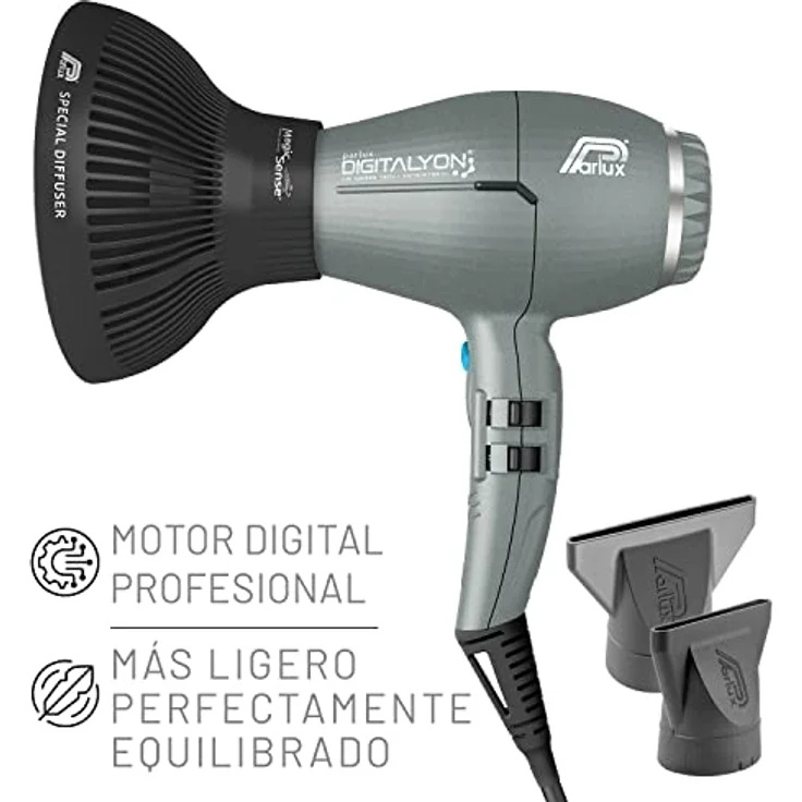 Parlux Digitalyon, professioneller Haartrockner mit Magic Sense Diffusor und schwarzen Ionen, sehr leicht und leistungsstark, Glitzergrau, hergestellt in Italien – Bild 2