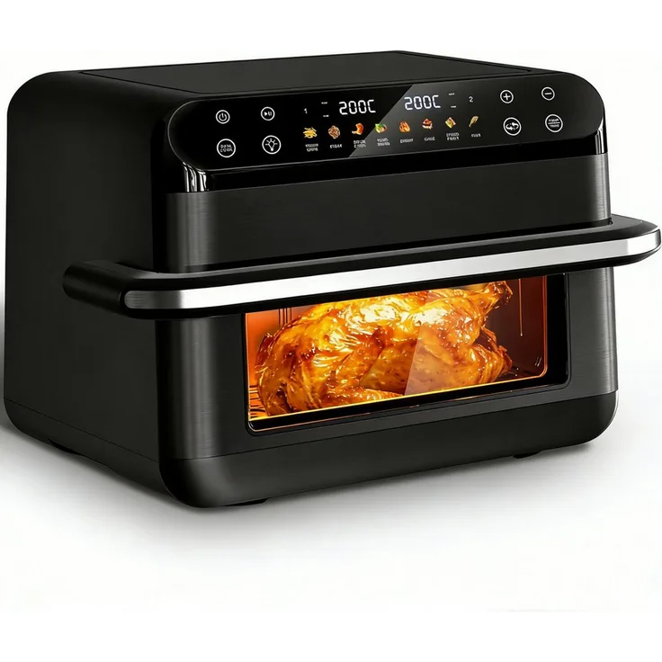 Fukstern Heißluftfritteuse XXL 10L, 2-Zonen Air Fryer mit Sichtfenster, Touchscreen, 2400 W, 8-in-1, Metall-Innenraum, herausnehmbare Trennwand