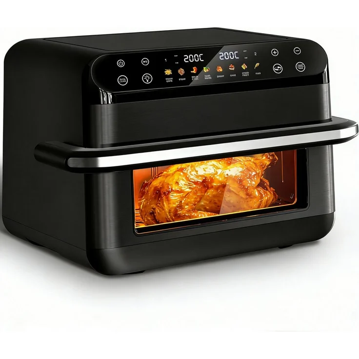 Fukstern Heißluftfritteuse XXL 10L, 2-Zonen Air Fryer mit Sichtfenster, Touchscreen, 2400 W, 8-in-1, Metall-Innenraum, herausnehmbare Trennwand