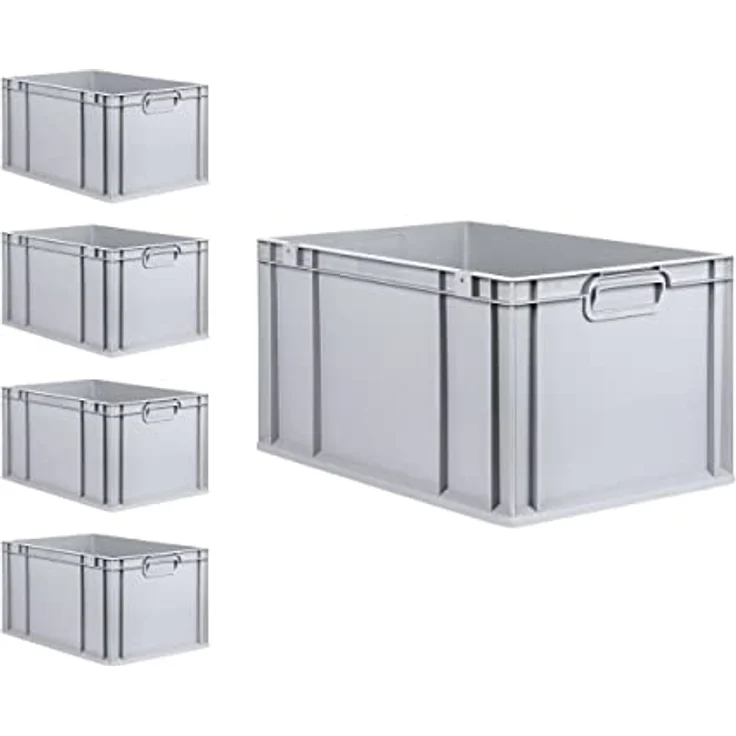 PROREGAL Eurobox NextGen Grip SuperSparSet, 5x 65 L Transportbox mit Scharnierdeckel und gelben Schiebeschnappverschlüssen, grau, HxBxT 32x40x60cm, lebensmittelecht, robust und stapelbar – Bild 3