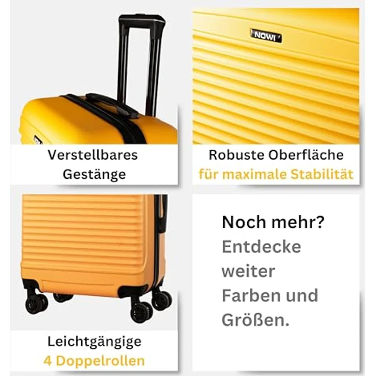 NOWI Las Palmas Koffer L – 59L Ultraleicht-Hartschalenkoffer mit 8 drehbaren Rollen, wasserabweisend, gelb – Bild 4