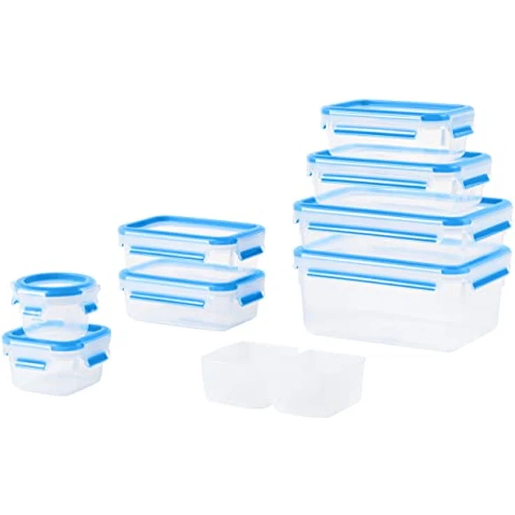 Emsa N10317 Clip & Close Frischhaltedosenset 9-teilig | Größen: 0,15/0,2/2*0,55/0,55 ins./0,8/1,2/2,2L | 100% dicht & hygienisch | Frischedichtung | BPA-frei | Baby Care Norm| made in Germany | Blau – Bild 1