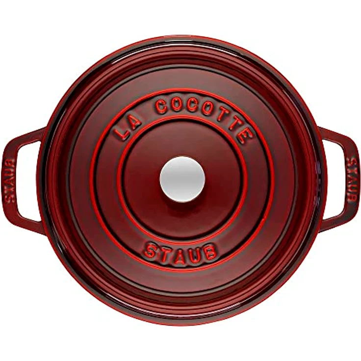 Staub 1102287 Cocotte-Bräter, rund mit Deckel 22 cm, 2,6 L, mit mattschwarzer lierung im Inneren des Topfes, grenadine – Bild 2