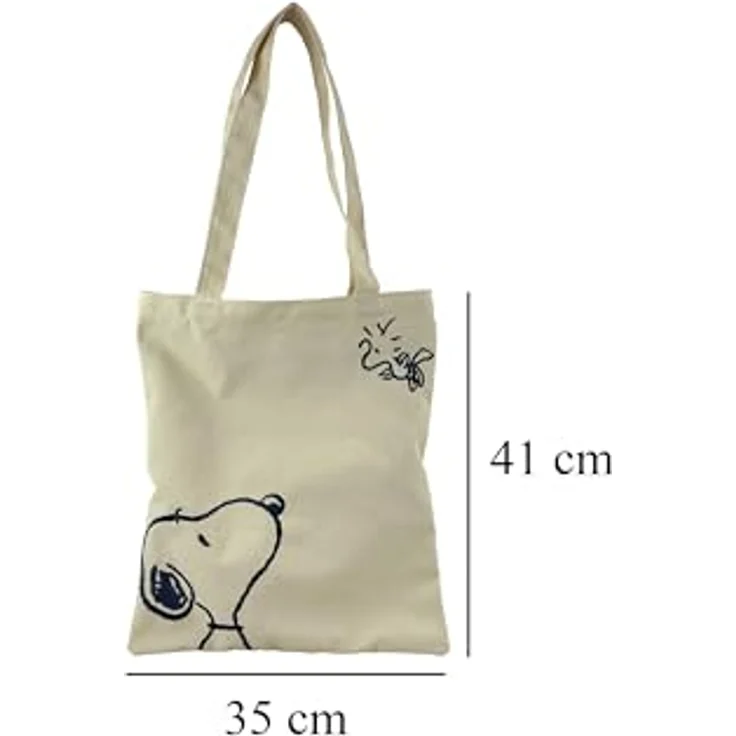 Snoopy Shopper Tasche, schlicht mit langen Henkeln, 41x35 cm, Alltagstasche für Freizeit und Einkäufe – Bild 3