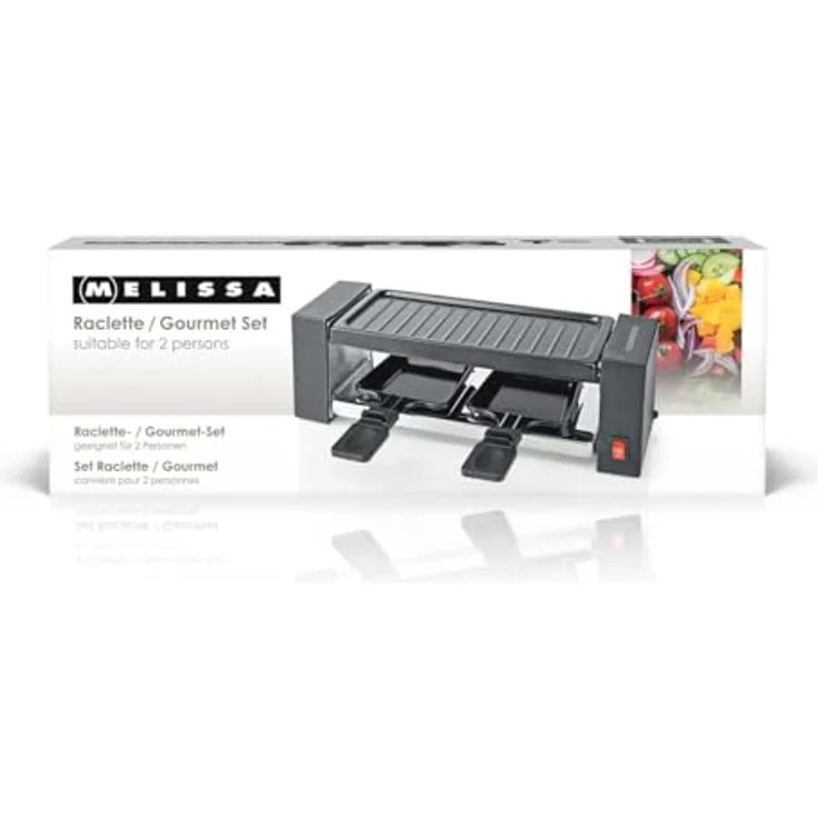 Melissa 16300031 Raclette Schwarz, kompakt für 2 Personen mit abnehmbarer Grillplatte und Antihaftpfannen – Bild 5