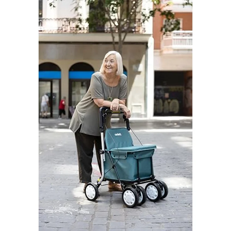 Carlett Rollator und Einkaufstrolley mit Sitz, höhenverstellbarer Griff, Parkbremse, robuste Aluminiumkonstruktion, 3 Positionen Räder, Hellgrau – Bild 5
