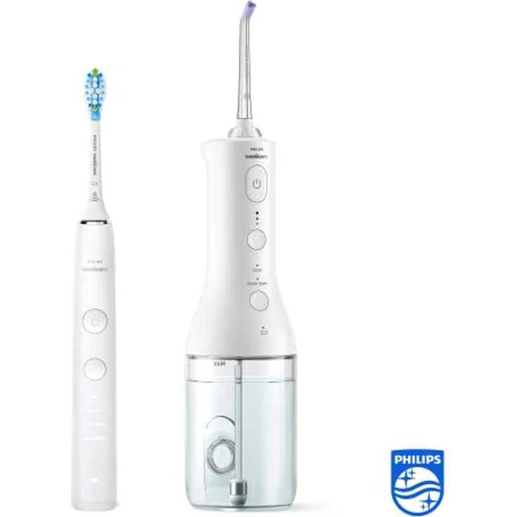 Philips Sonicare kabellose Power Flosser Munddusche und DiamondClean 9000 elektrische Zahnbürste – Saubere Zähne, sauberes Zahnfleisch und Plaque-Entfernung, weiß (Modell HX3866/41) – Bild 2