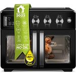 TurboTronic Mini Backofen - 4in1 Heißluftofen und Heißluftfritteuse XXL Version 32L inkl. Drehspieß & viel Zubehör Backblech, Dörrgerät ab 25°C & Grill, Airfryer (schwarz)