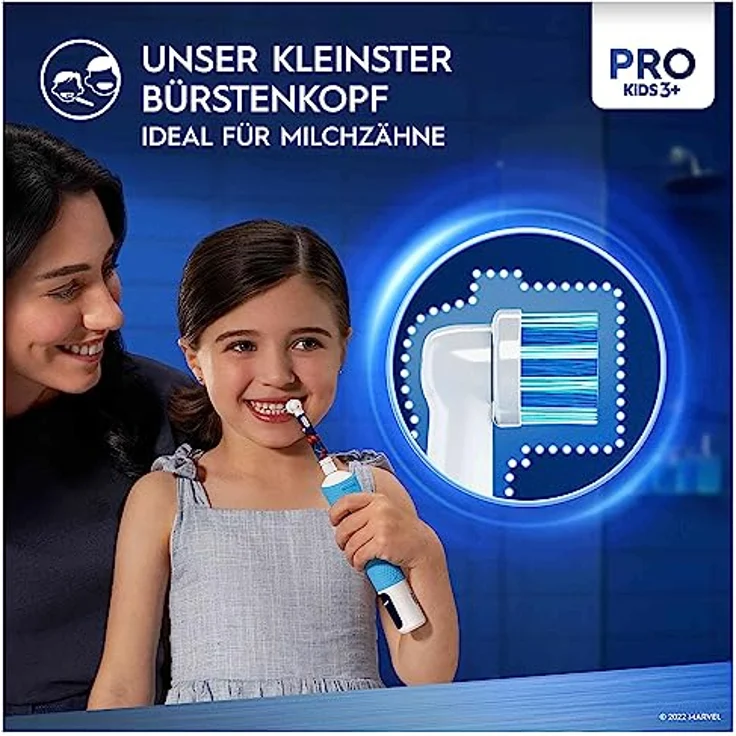 Oral-B Kids Pro 103 Spiderman Elektrische Zahnbürste/Electric Toothbrush für Kinder ab 3 Jahren, 2 Putzmodi für Zahnpflege, Reiseetui, extra weiche Borsten, 4 Sticker, blau (Design kann variieren) – Bild 3
