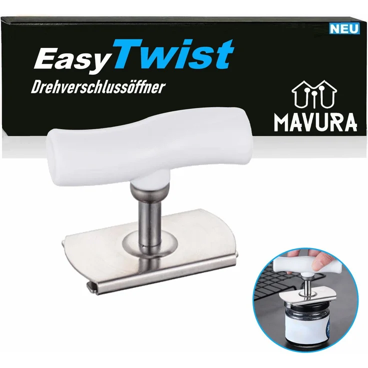 MAVURA Multiöffner EasyTwist Deckelöffner Glasöffner Schraubdeckelöffner, Drehverschlussöffner Flaschenöffner Deckel Öffner, Weiß