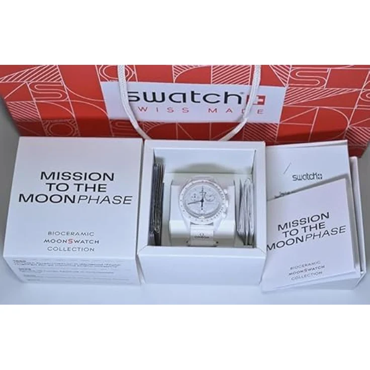 Swatch Chronograph Swatch x Omega Moonswatch Mission to the Moonphase "Snoopy" Full Moon, komplett weißes Design, Bioceramic-Gehäuse, VELCRO®-Armband - Preisvergleich – Bild 6