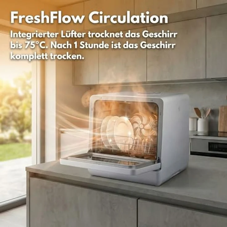 Sommertal SP9 XXL Mini Geschirrspüler, 7 Programme bis 5 Personen, 950 W, 5L Tank, Touch-Bedienung, Selbstreinigung, LED-Innenbeleuchtung – Bild 6