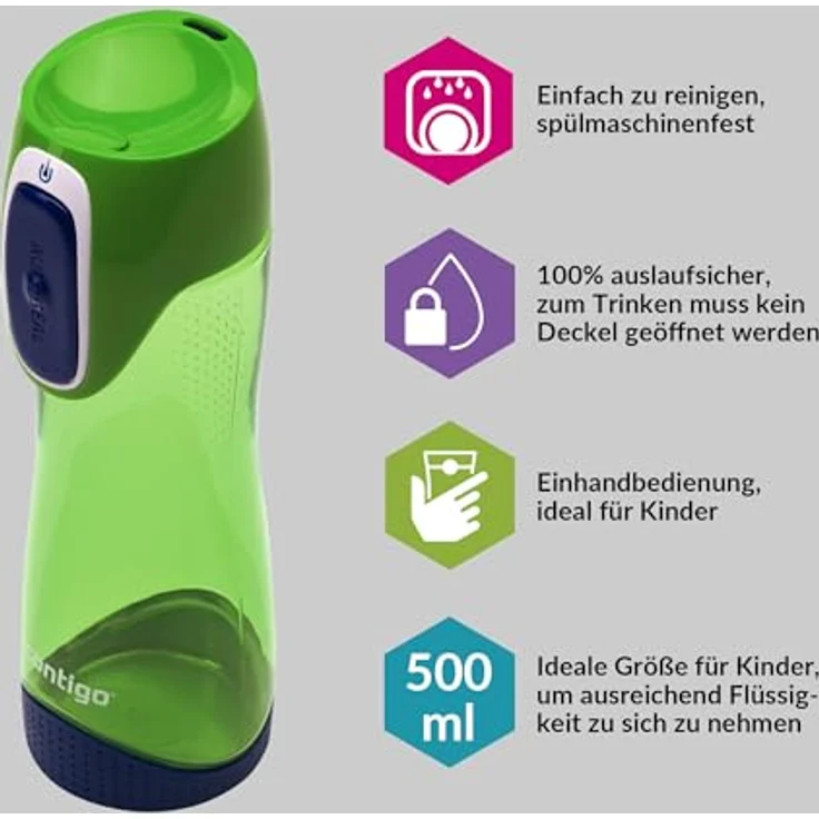 Contigo Trinkflasche Swish Autoseal große BPA-freie Kunststoff Wasserflasche, auslaufsicher, für Sport, Fahrrad, Joggen, Wandern, 500 ml, Citron – Bild 3
