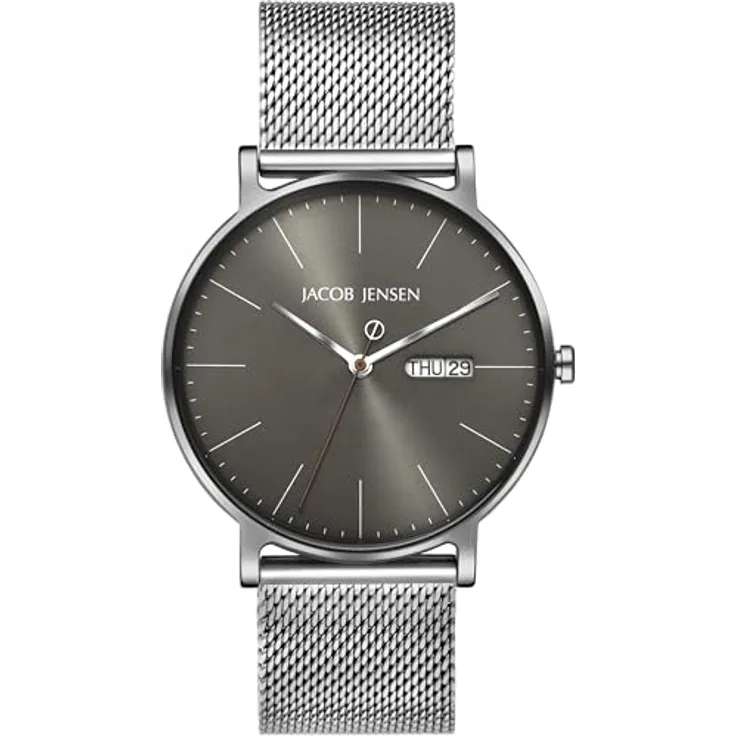 Jacob Jensen Herrenuhr Titan Quarz mit Mesh-Band 169, Titan silber und anthrazit