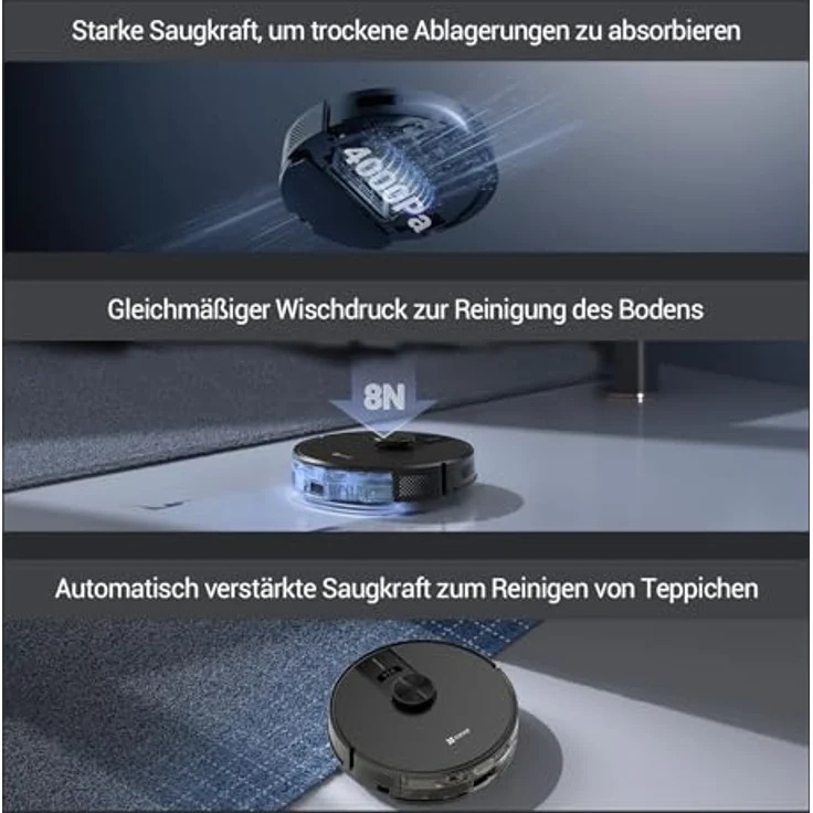 EZVIZ Roboterstaubsauger RE4 Plus mit automatischer Staubentleerung, WLAN, LiDAR Navigation, 28.000 Pa Saugkraft schwarz – Bild 3