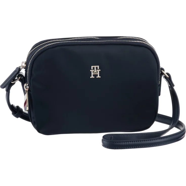 Tommy Hilfiger Umhängetasche, Baumwolle Polyurethan, dunkelblau, mit TH-Emblem vorne