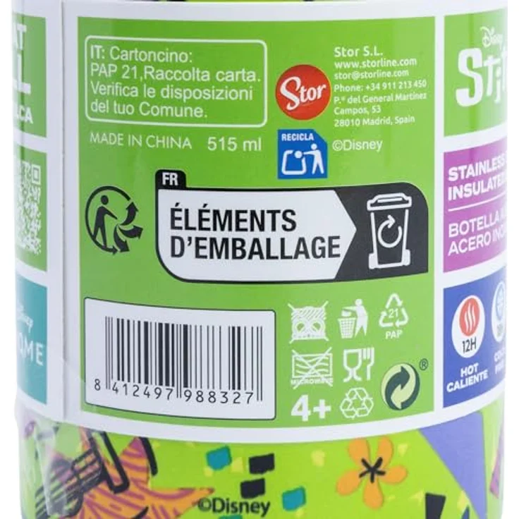 Stor Wiederverwendbare Thermoflasche FABRICADA EN Ahorn INOXIDABLE DE VUELCO 515 ml, STITCH GREEN PARTY, BPA-frei, Lizenzprodukt aus der Welt des Kinos und Fernsehens – Bild 4