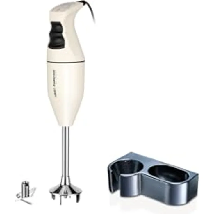 ESGE Zauberstab M100 Exklusiv, Stabmixer Set mit AC-Motor, 2 Stufen 10.000 U/min, Multimesser & Wandhalter, Made in Switzerland, Creme