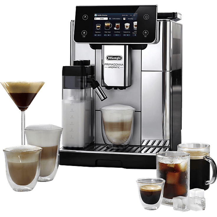 DELONGHI Primadonna Aromatic ECAM630.55.SSM, Kaffeevollautomat Edelstahl gebürstet mit über 35 Rezepten, Cold Brew und 4 Benutzerprofilen