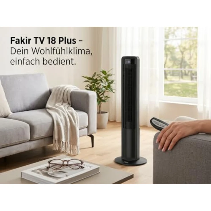 Fakir TV 18 PLUS Turmventilator mit 40W Motor, 60° Oszillation, Display, Fernbedienung & Tragegriff, leise – Bild 2