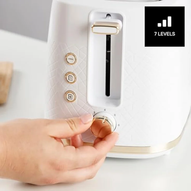 Taurus Fusion Crunch Toaster, 2 Schlitz Toaster mit 800 W, 7 Bräunungsstufen, Funktionen: Abbrechen, Aufwärmen, Auftauen, Selbstzentrierung, Krümelfach – Bild 3