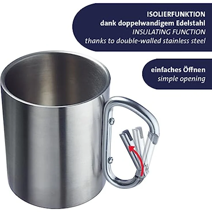 Westmark Edelstahltasse mit Karabinerhaken – praktische Camping-Tasse Outdoor, ideal für heiße und kalte Getränke, Becher mit Karabiner zum Befestigen – 300 ml, Edelstahl, rostfrei – Bild 4