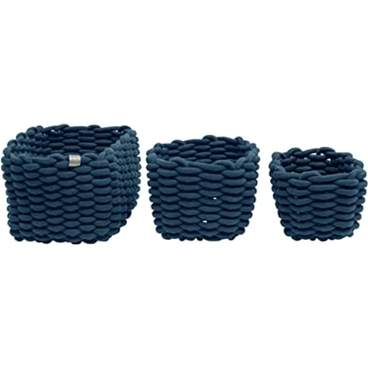 TOM TAILOR Aufbewahrungskorb, 3er Set, praktische Körbchen im Flecht-Design, stilvolle Organizer für Bad- und Kinderzimmer, dekorative Flechtkörbe, Navy