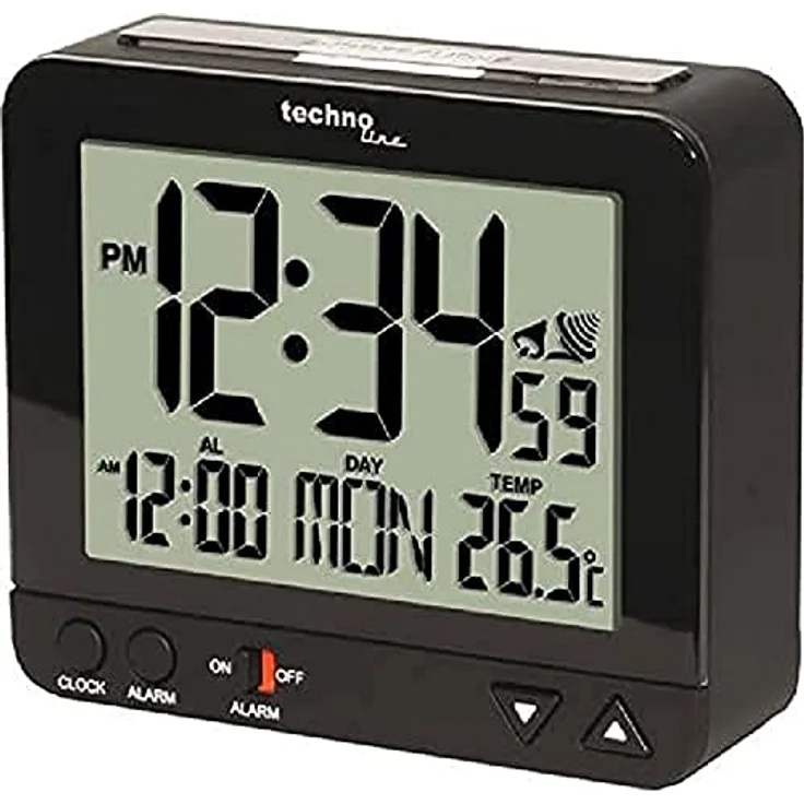TECHNOLINE Funkwecker WT 195 mit Innentemperaturanzeige und Nachtlich, Schwarz – Bild 1