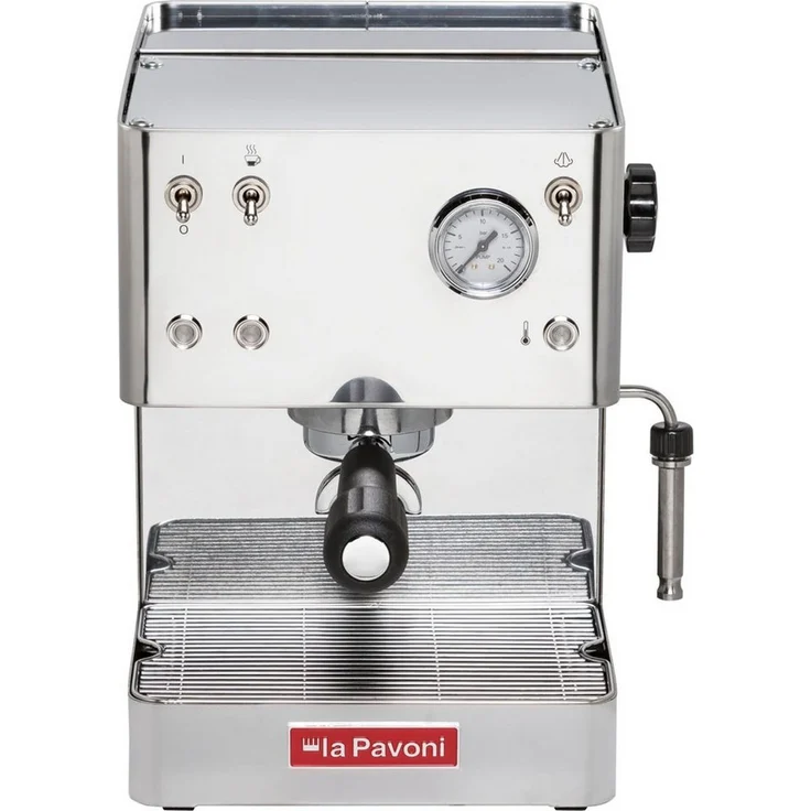 La Pavoni Siebträgermaschine New Casa Bar Steel, Espressomaschine mit mattschwarzem Edelstahlgehäuse und 15 bar Pumpendruck – Bild 1