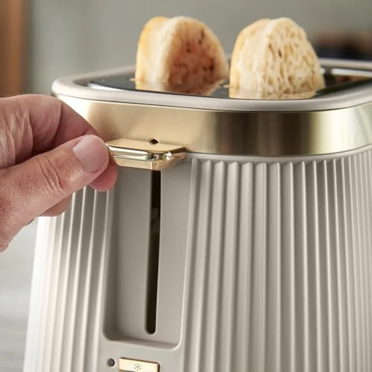 Russell Hobbs Brontë Stone Toaster, für 2 Scheiben mit 6 Bräunungsstufen, Mattes Finish, Goldakzente, Lift & Look, Auftaufunktion, Aufwärmfunktion, Brötchenaufsatz, 26761-56 – Bild 4