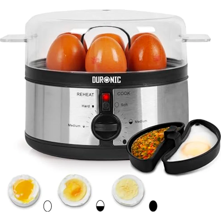 Duronic EB35 BK Eierkocher, für bis zu 7 Eier mit Härtegradeinstellung, Edelstahl, 350 Watt – Bild 1
