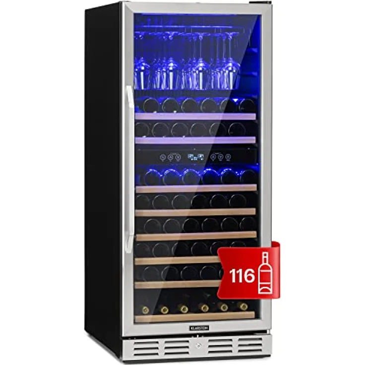 Klarstein Einbau-Weinkühlschrank, 2 Zonen Getränkekühlschrank Klein, Kleiner Weinschrank 306L, Wein-Kühlschrank Klein mit Glastür, Indoor/Outdoor Flaschenkühlschrank, Wine Fridge 116 Flaschen – Bild 1