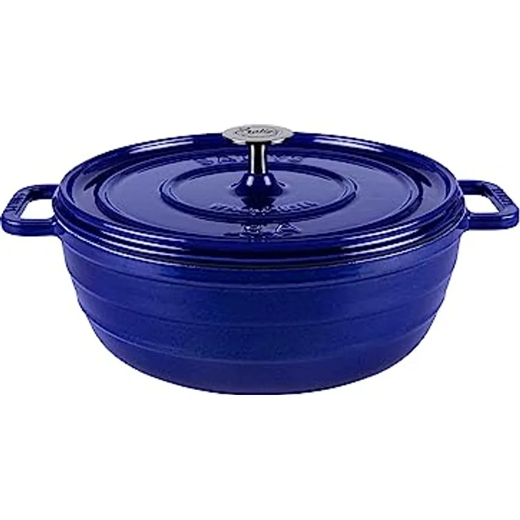 Sallys 'Ela' Deluxe Gusseisentopf - Robustes und Hochwertiges Kochjuwel für Perfektes Garen (Royal Blue Majolika) - 5 Liter Fassungsvermögen und Hitzebeständig bis 250 °C