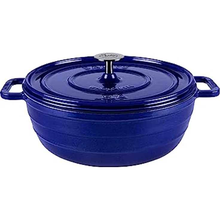 Sallys 'Ela' Deluxe Gusseisentopf - Robustes und Hochwertiges Kochjuwel für Perfektes Garen (Royal Blue Majolika) - 5 Liter Fassungsvermögen und Hitzebeständig bis 250 °C – Bild 1