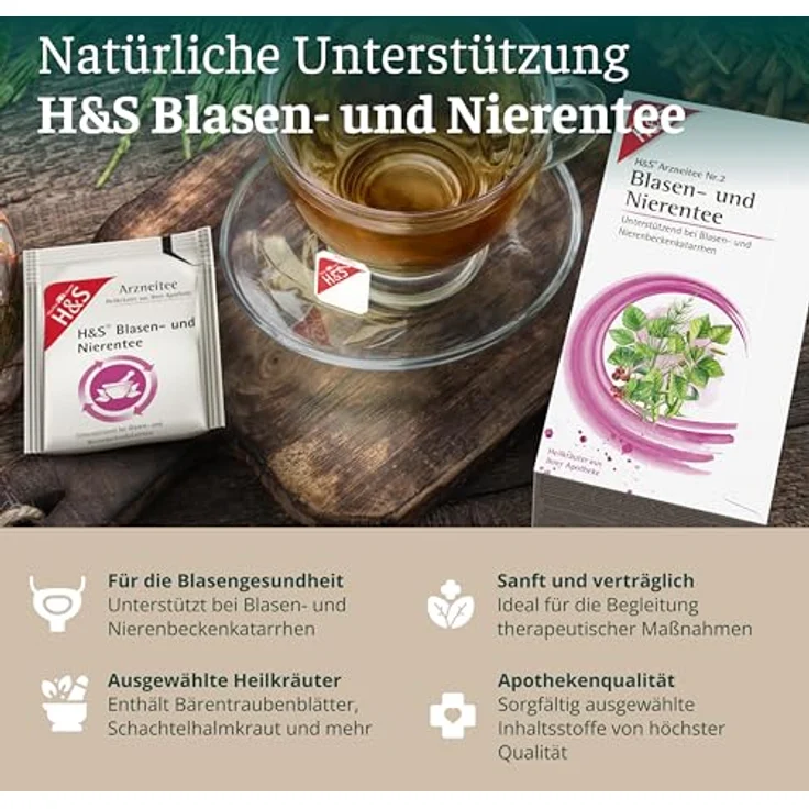H&S Blasen- und Nierentee Filterbeutel, unterstützend bei Blasen- und Nierenbeckenkatarrhen, 20x2 g – Bild 2