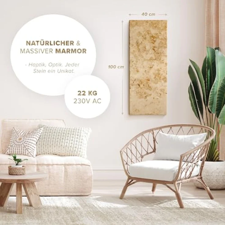Marwona Marmor Naturstein Infrarotheizung 800 Watt mit Digitalthermostat | Energiesparende Marmor Infrarot Wandheizung | 5 Jahre Garantie | Made in Germany | Lymonit 800 Watt – Bild 2