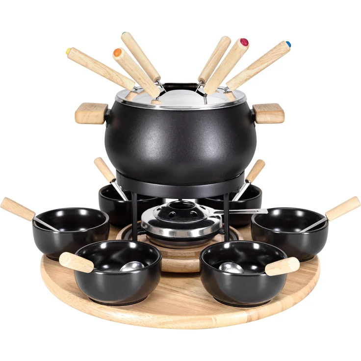 Nouvel Fondue-Set Mila 21tlg, emaillierte Stahlpfanne 1,6L, Induktionsgeeignet, Schwarz